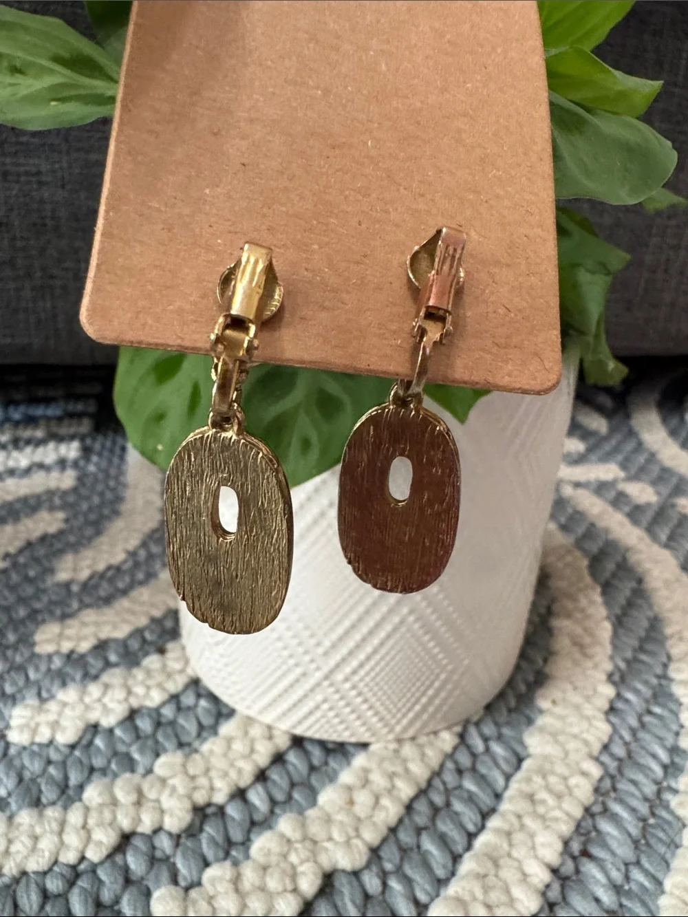 Vintage 70s Cream Enamel Clip On Dangle Earrings Mod Retro